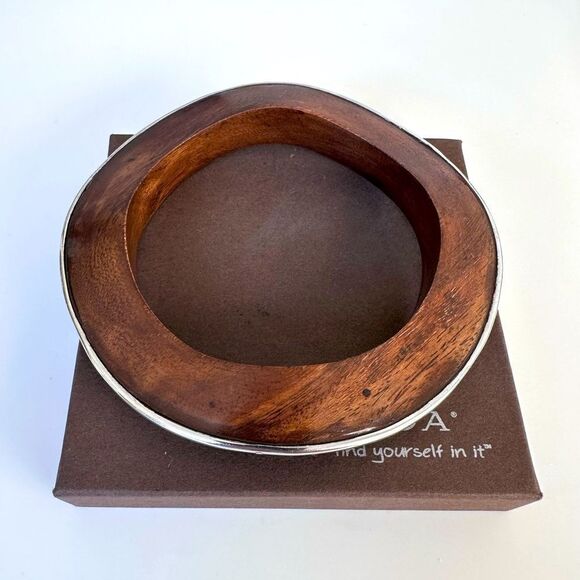 Silpada B1662 Wavy Rosewood & Sterling Silver Bangle Bracelet Retired - Picture 4 of 5